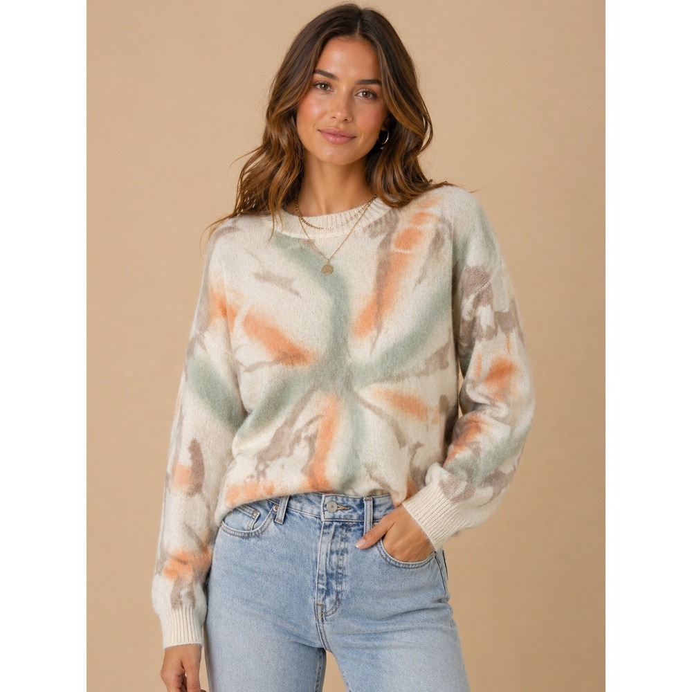 POL Tie Dye Sweater S Oversized Crewneck Soft Knit Boho Cozy Pullover